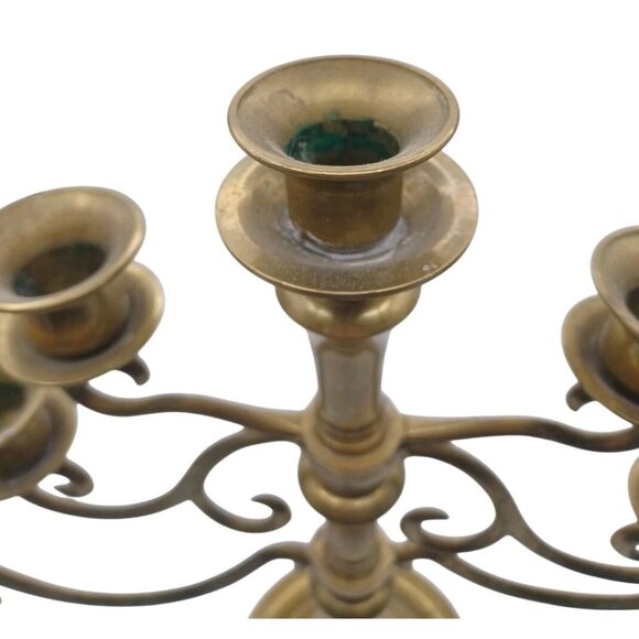 Vintage Large 16" X 16" Solid Brass Menorah Candelabra 7 Arm Candle Holder MCM - Picture 7 of 10